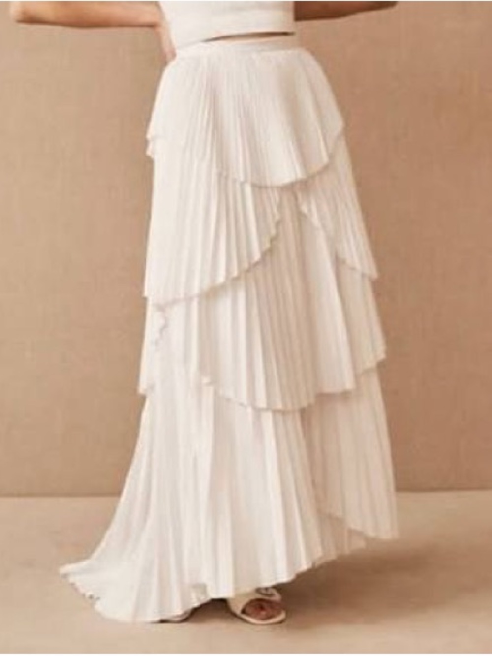 AMUR Ophelia White Tiered Pleated Maxi Skirt